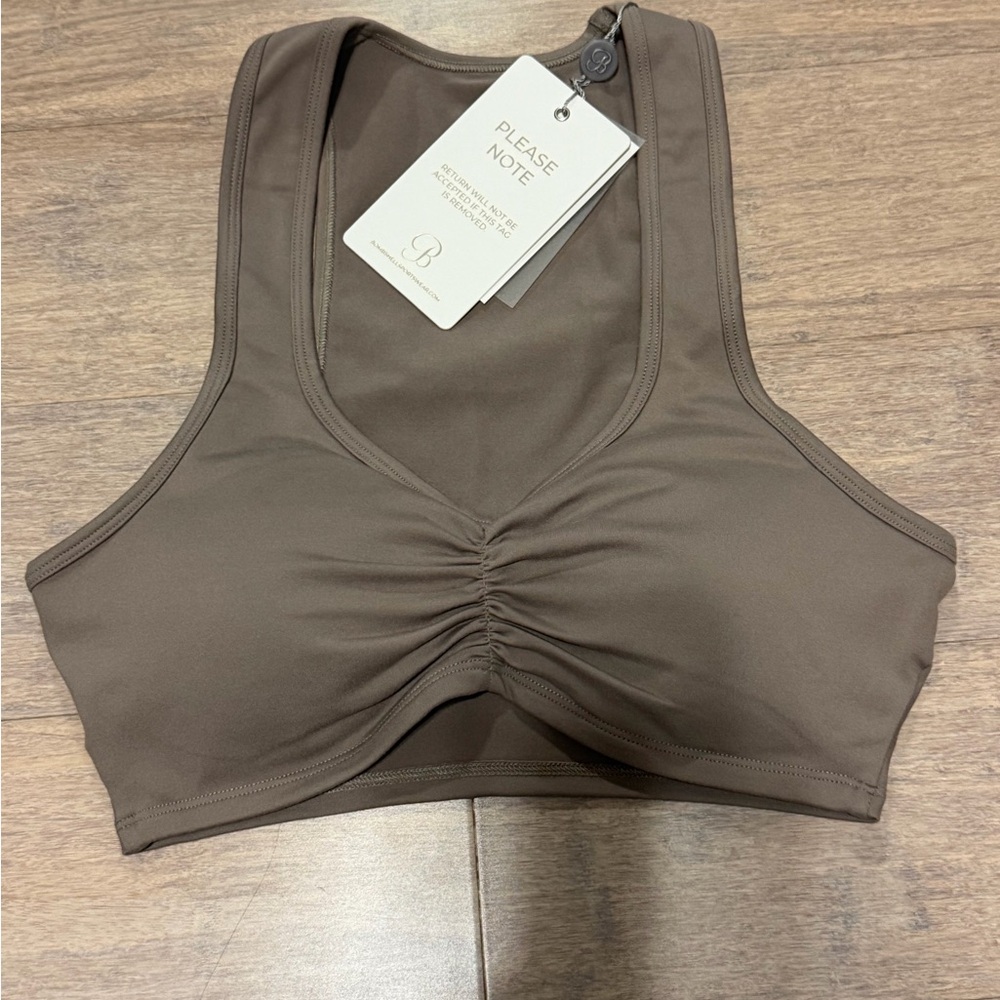 Bombshell Seamless Ruched Front Sports Bra - Brown